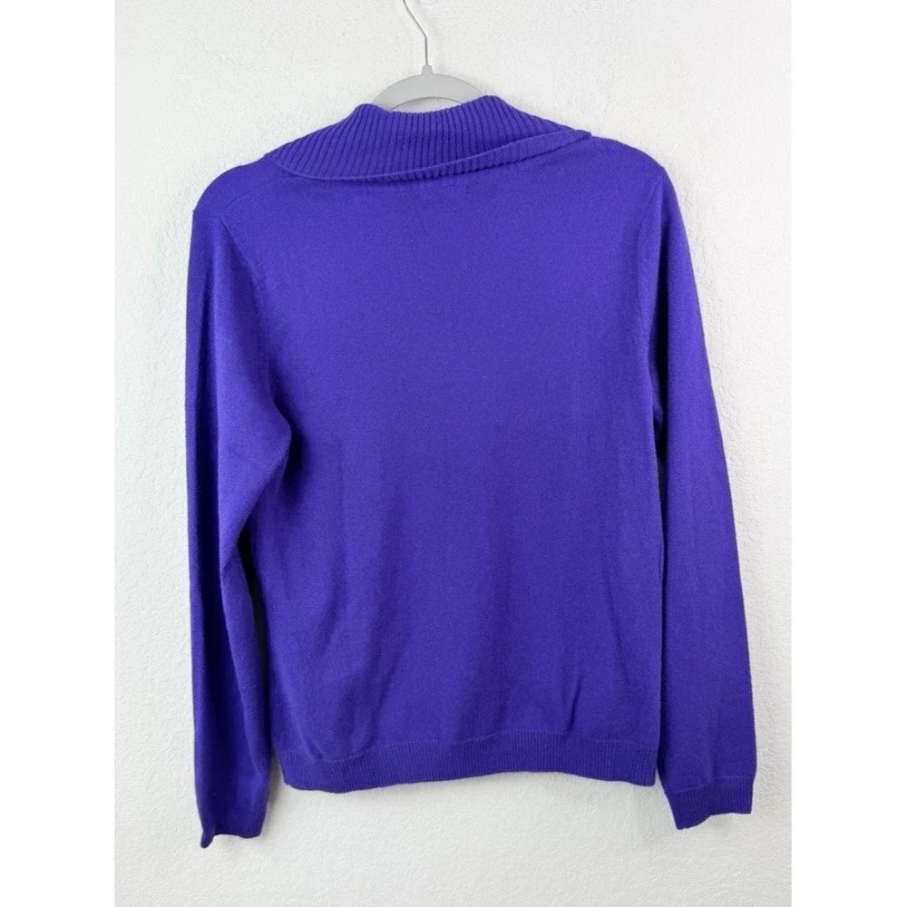 Prive‎ 100% Cashmere Sweater Women's L Purple Shawl Collar Pullover Old Money